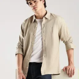 CALVIN KLEIN JEANS Beige Solid Regular Fit Cotton Shirt image 5