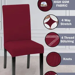 Lazi Set Of 2 Maroon Stretchable Dining Chair Covers image 3