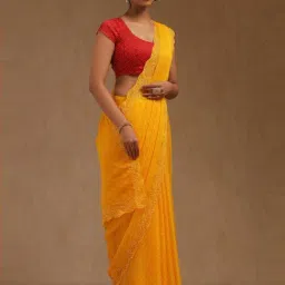 Soch Yellow Embroidered Saree With Unstitched Blouse image 3