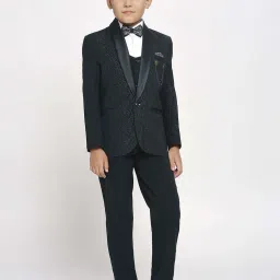 Kids Island Boys Green & White Embossed Full Sleeves Suit Set image 5