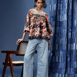 Taavi Sanganeri Ethnic Motifs Printed Pure Cotton A-line Top image 5