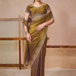 Soch Olive Satin Embellished Saree With Unstitched Blouse-picture-17