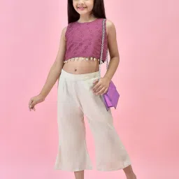 Juniper Girls Light Beige Solid Plazzos image 5