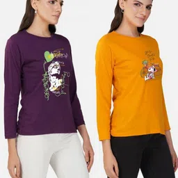 Metronaut Women Pack of 2 Bio Finish Graphic Printed Round Neck Cotton T-shirts image 2