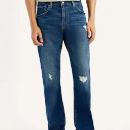 Levi's Blue Cotton Regular Fit Distressed Distressed Jeans-image-94