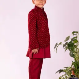 VASTRAMAY Boys Maroon Embroidery Full Sleeves Kurta Sets image 2