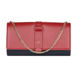 TOMMY HILFIGER Wine Navy Brady Giovani Textured Flap Wallet with Sling-image-1