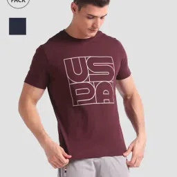 U.S. Polo Assn. Wine & Navy Regular Fit Logo Print Crew T-Shirt - Pack of 2-picture-11