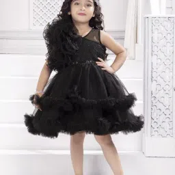 Ministitch Girls Black Flared Fit Party Dress-picture-13
