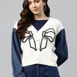 Pierre Carlo Ribbed Cardigan with Applique Detail-image-67