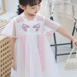 Xsole Girls Floral Embroidered Gathered V-Neck Flared Sleeve Fit & Flare Midi Dress-image-38