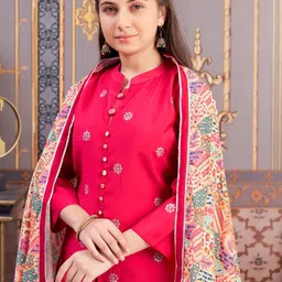 Aarika Girls Floral Embroidered Regular Pure Silk Kurti with Skirt & With Dupatta image 2