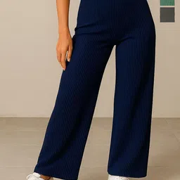 Fabflee Women Pack Of 3 Wide Leg High-Rise Parallel Trousers-image-44