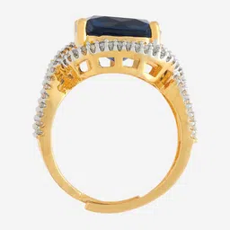 Kushal's Fashion Jewellery Rhodium Plated Sapphire & Zircon Studded Adjustable Finger Ring image 4