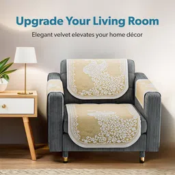 Aura Cream-Coloured & Off White Cotton Sofa Cover With Arms image 2