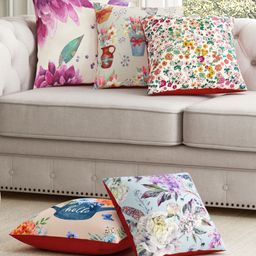 SEJ by Nisha Gupta Set of 5 Abstract Premium Cushion Covers - Orange-picture-6
