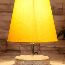 Devansh Yellow cotton Round white brushed wood Table Lamp-picture-41