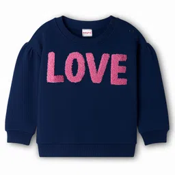 Babyhug Terry Knit Full Sleeves Sweatshirt With Love Embroidery - Navy Blue-picture-12