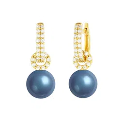 MINUTIAE Gold Plated Stones Studded And Pearls Beaded Spherical Hoop Earrings image 2