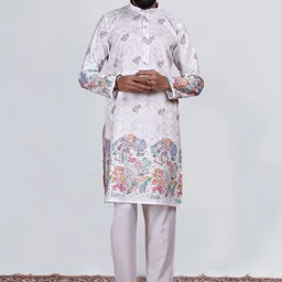 KURTA WALLAH Men Geometric Printed Thread Work Floral Kurta image 5
