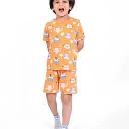 Babyhug Single Jersey Half Sleeves Night Suit Zebra Print - Orange image 2