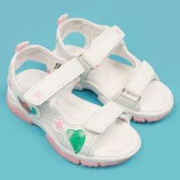 Cute Walk by Babyhug Sandals with Velcro Closure Heart Applique & Floral Print - White image 2