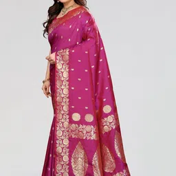 Moda Rapido Magenta Woven Design Silk Blend Banarasi Saree image 3