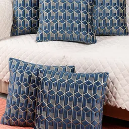 TANLOOMS Set Of 5 Blue Velvet Square Cushion Covers-picture-35