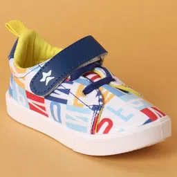 Cute Walk by Babyhug Velcro Closure Casual Shoes with Alphabet Design - Blue & White image 3