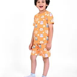 Babyhug Single Jersey Half Sleeves Night Suit Zebra Print - Orange image 3