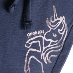 Olio Kids Cotton Knit Full Length Track Pant with Pocket & Unicorn Print - Navy image 3