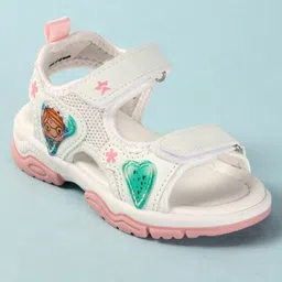 Cute Walk by Babyhug Sandals with Velcro Closure Heart Applique & Floral Print - White image 3