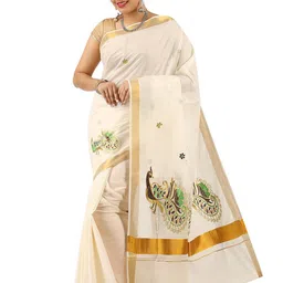 Rst R Selvamani Tex Ethnic Motifs Embroidered Zari Pure Cotton Kasavu Saree-picture-18
