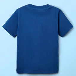 Babyhug Single Jersey Knit Half Sleeves T-Shirt & Dungaree With Text & Smiley Print - White & Blue image 4
