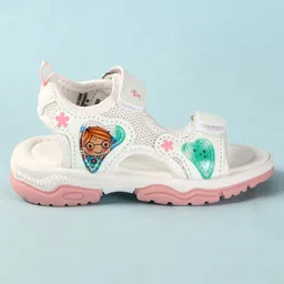 Cute Walk by Babyhug Sandals with Velcro Closure Heart Applique & Floral Print - White image 4