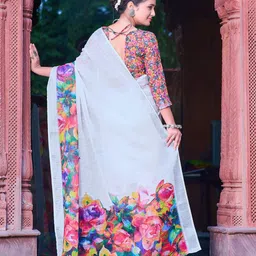 Anouk Floral Zari Linen Blend Saree image 5