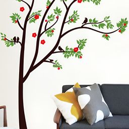 INDIAN ROYALS Green & Red Tree With Bird Printed Self-Adhesive & Durable Wall Sticker-picture-16