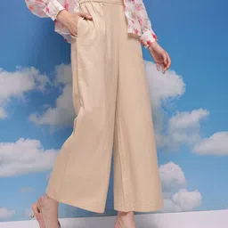CORSICA Women Cotton Flared Wide Leg Trousers-image-44
