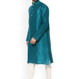 KISAH Men Teal Blue Solid A-Line Kurta image 2
