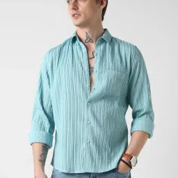 Vastrado Blue Relaxed Fit Texture Shirt-image-6