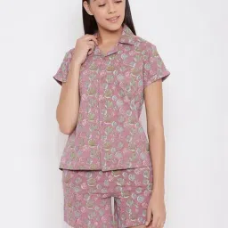 Clovia Pink Printed Shirt & Shorts Set-picture-24