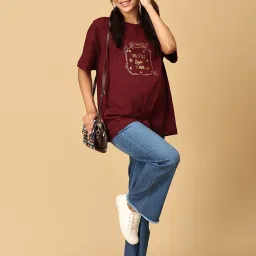 The Mom Store Maroon & Lavender Cotton Printed T-Shirt Pack Of - 2 image 5