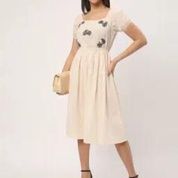 R&B Beige Rayon Fit & Flare Dress image 4