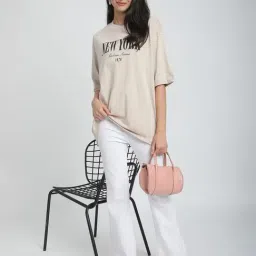 R&B Beige Cotton Graphic Print Regular Fit T-Shirt image 4