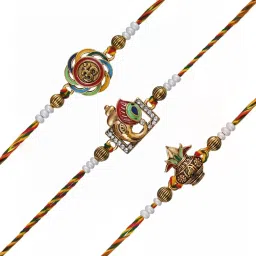 eCraftIndia Set of 3 Om, Lord Ganesha, Kalash Rakhis with Sibling Agreement & Roli Chawal Pack image 5