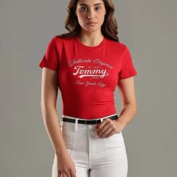 TOMMY HILFIGER Sapphire Red Logo Regular Fit Cotton T-Shirt-picture-13