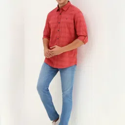 Allen Solly Red Cotton Comfort Fit Striped Shirt image 5