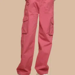 Global Republic Dark Peach Regular Fit Mid Rise Cargos-image-28