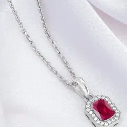 GIVA 925 Silver Rosy Baguette Pendant with Link Chain-picture-41