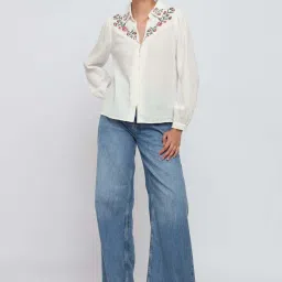 Cover Story White Regular Fit Embroidered Shirt image 5